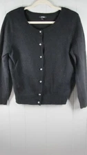 Cardigan Sweater Junior L Black Angora Rabbit Bling Button Capsule Preppy Fuzzy