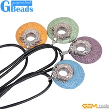 Leather Rope Necklace For Women Coin Lava Volcanic Sponge Stone Pendant 40mm