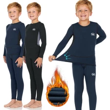 Thermal Underwear for Boys Long Johns Fleece Lined Set, Shirt & Pants Base Layer