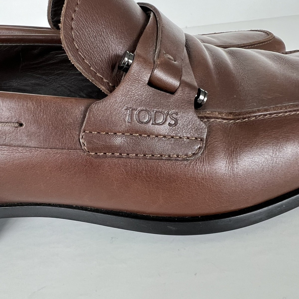 TOD\'s Men Brown CrissCross Band Leather w Side‎ Bars ClassIc Penny Loafer Sz 9 TOD main image 4
