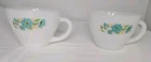 Vintage Set Of 2 Fire King Milk Glass Cup Bonnie Blue Periwinkle Flowers U.S.A
