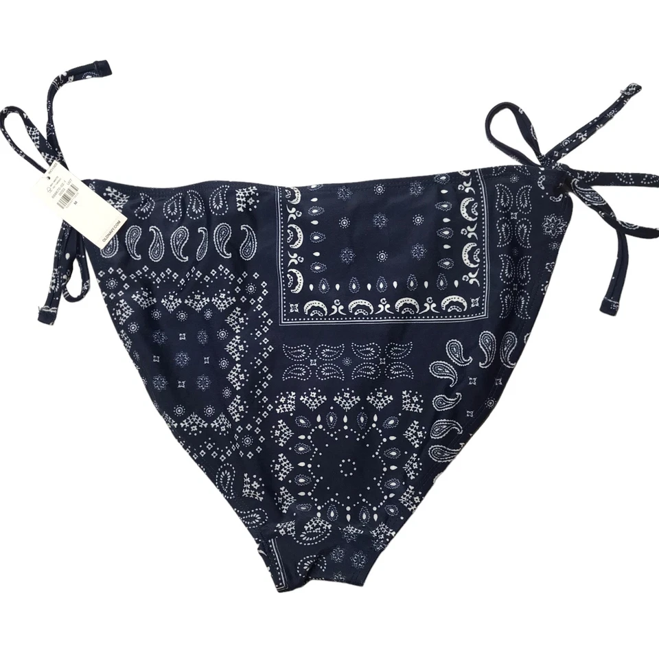 Nuevo Nuevo Con Etiquetas Antiguo Azul Marino Blanco Paisley Bikini Parte Inferior Traje de Baño Corbata Lateral Talla Mediana Foto 2 de 4
