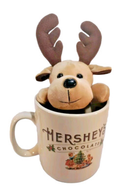 Hershey's Chocolate XL Oversized Christmas Coffee Mug with Reindeer Plush EUC