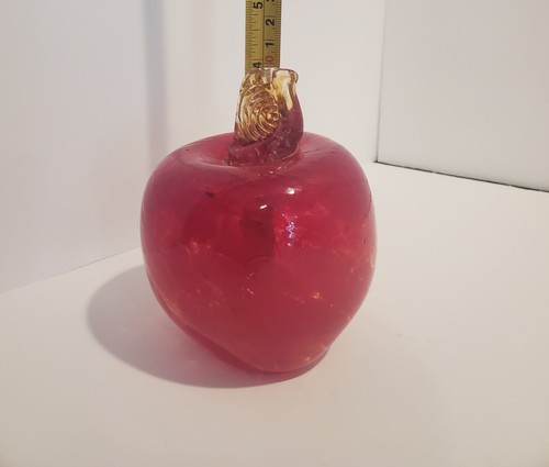 VINTAGE FIRE RED ORANGE APPLE ART GLASS SCULPTURE HAND BLOWN CRAFTED - Picture 10 of 11