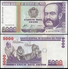 PERU 5000 Intis, 1988, P-137, UNC World Currency
