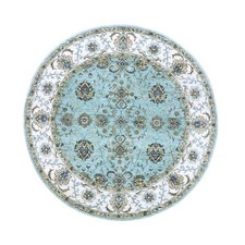 7'x7' Blue Agra Shah Abbas Flower Design Hand Knotted Pure Wool Round Rug R76138