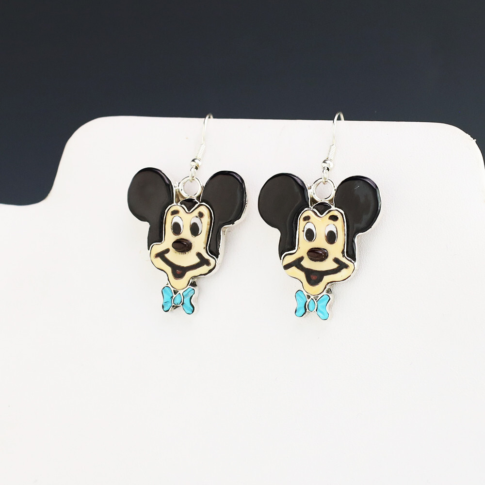 NATIVE AMERICAN ZUNI INLAY MICKEY MOUSE EARRINGS BY ANDREA NATIVE AMERICAN ZUNI INLAY MICKEY MOUSE EARRINGS BY ANDREA