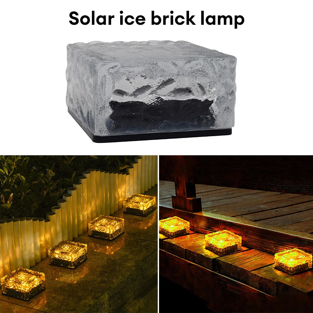 Solar Powered LED Frosted ICE Cube Landscape Pathway Brick Lights