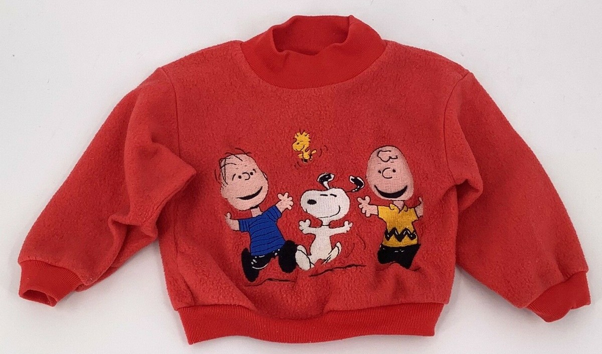 Vintage Peanuts Embroidered Red Sweat Shirt Charlie Brown Snoopy