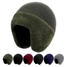 M/L/XL/XXL Mens Winter Beanie with Earflap Women Warm Thermal Fleece Knitted Hat