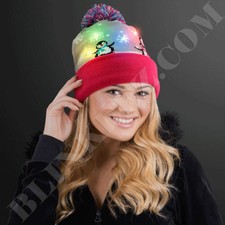Unisex LED Christmas Light Up Beanie Soft Knitted Cap Winter Penguin LED Beanie
