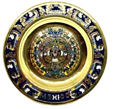 Sun Stone or Aztec Calendar Mini Metal Wall Plate Legend Hanging Loop 4 Inch