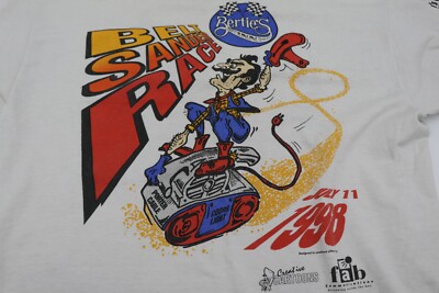 Vintage 90's Bertie's Inn 8th  Belt Sander Race 1998 White T-Shirt Size L C1