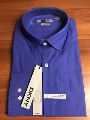 DKNY Men's Slim Fit Natural Stretch Dress Shirt Bright Violet