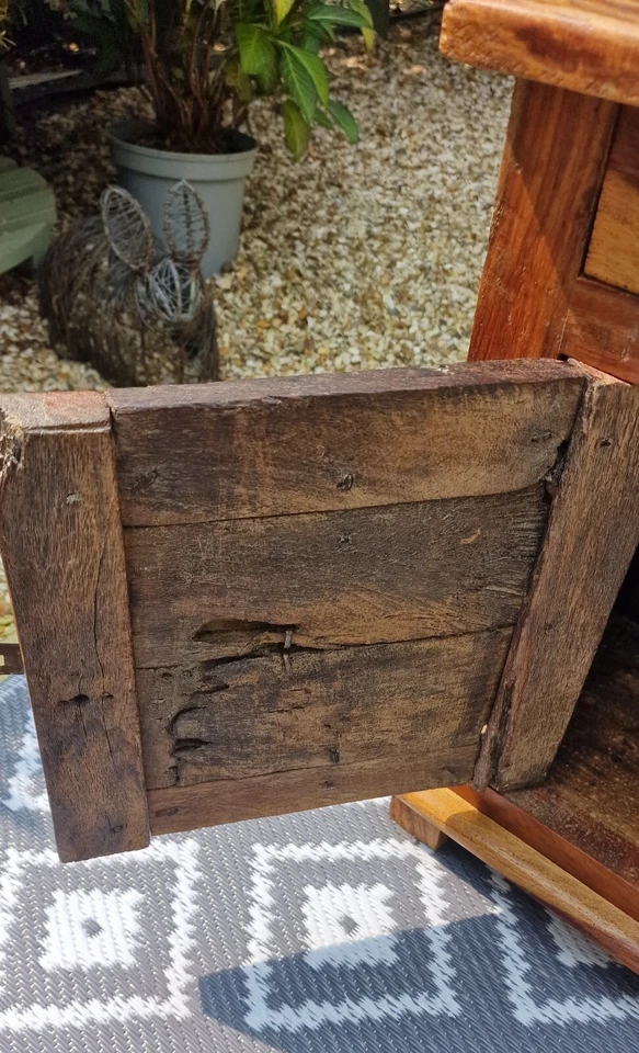 Vintage Antique Solid Wood Original Hand Made Indian Bedside Occasional Table - Image 3 of 4