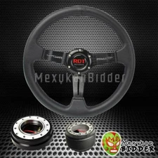 BLACK 2.5" DEEP DISH STEERING WHEEL & QUICK RELEASE FOR HONDA CIVIC 1988-1991