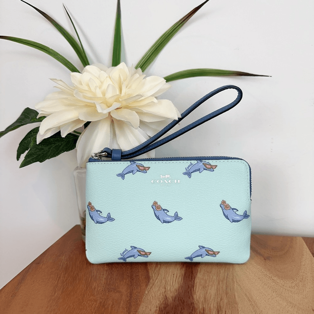 NWT Coach Corner Zip Wristlet With Dolphin Print | eBay