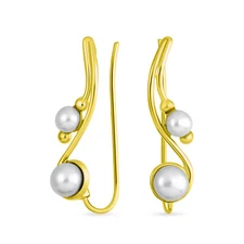 White Freshwater Pearl Ear Cuff Cartilage Climbers 14K Gold Plated Silver