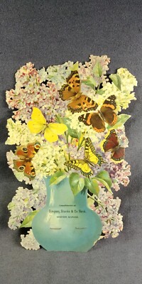 1920s Simpson Shanks & Co Bank Kansas Die Cut Butterfly Flower Vase Calendar 11''