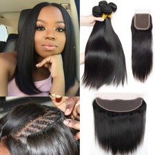 13x4 Lace Frontal Closure with 3Bundles Virgin Human Hair Sew In Weave 300g Weft
