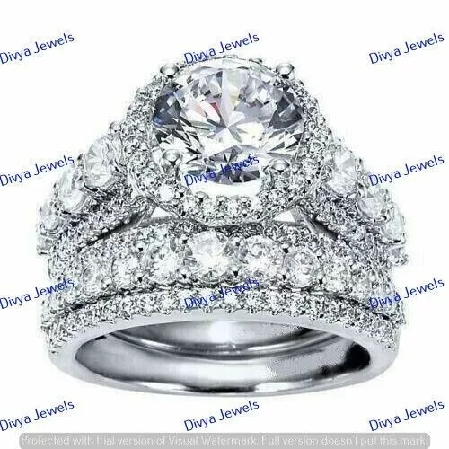 5.0CT Round Cut Moissanite Engagement Wedding Ring Set Real 925 Sterling Silver - Picture 1 of 3