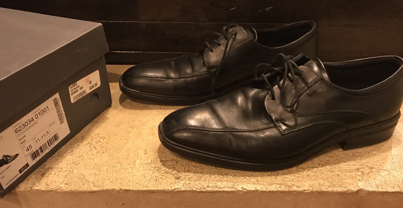 Scarpa elegante ECCO uomo 623034 Illinois bici cucitura pelle nera comoda pizzo 45