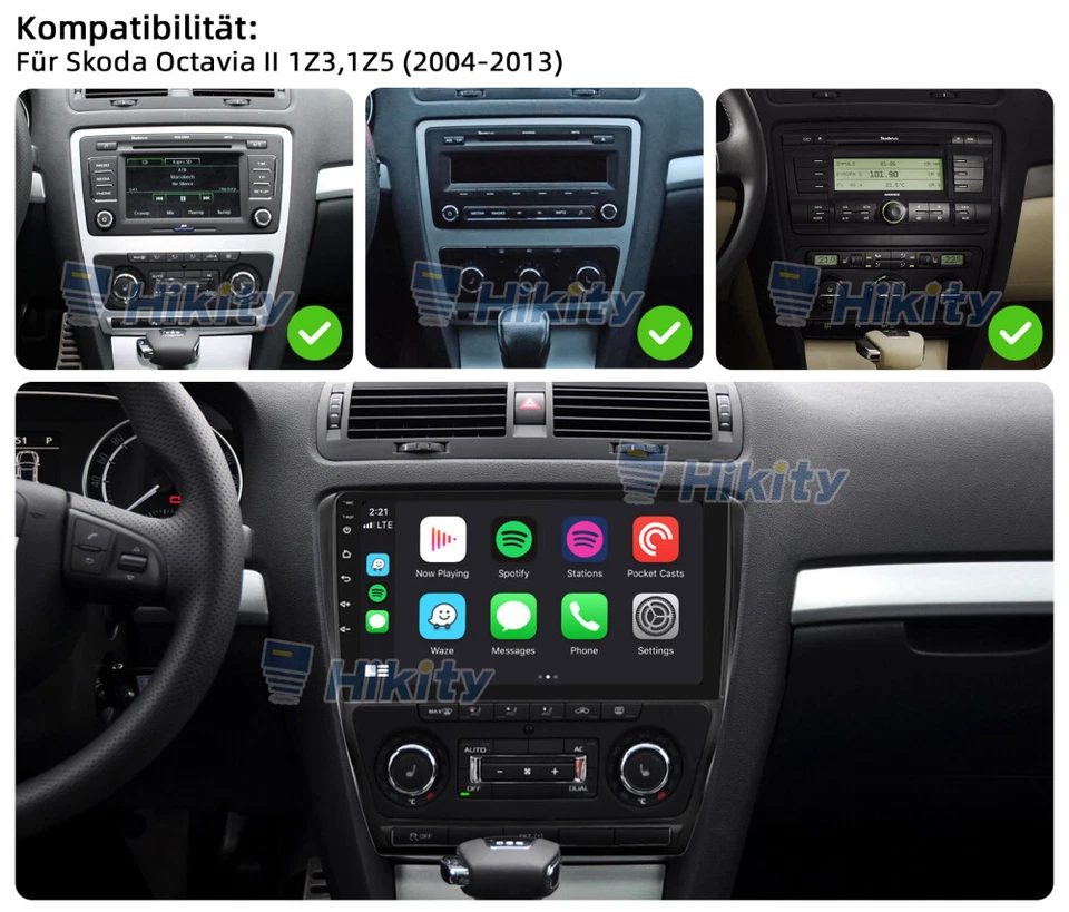 CarPlay Android 15 Radio BT Navi GPS RDS Für Skoda Octavia 2 1Z3 1Z5 2004-2013 - Bild 2 von 4