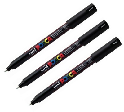 Uni Posca PC-1MR Black Colour Paint Marker Pens Ultra Fine (Pack Of  3)