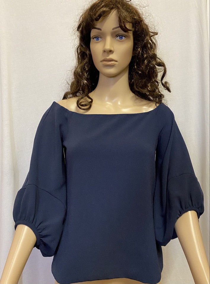 FOREVER NEW sz8 Off The Shoulder Navy Top Balloon Sleeves Peasant Chic