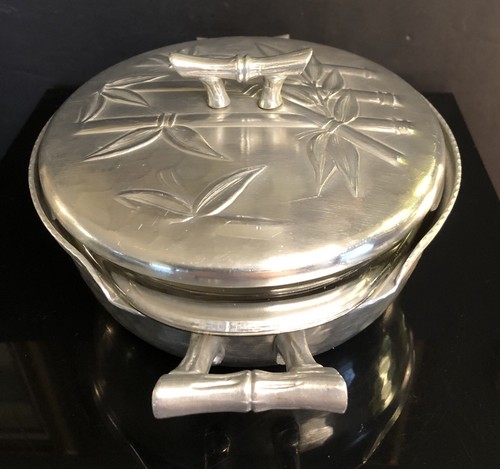Vintage Everlast Round Casserole Dish Caddy Handles Aluminum Bamboo & Pyrex Dish - Picture 3 of 19