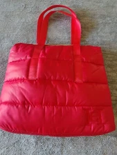 CAROLINA HERRERA Logo RED Puffy Quilted TOTE Sholder Gym Bag Large Good Girl