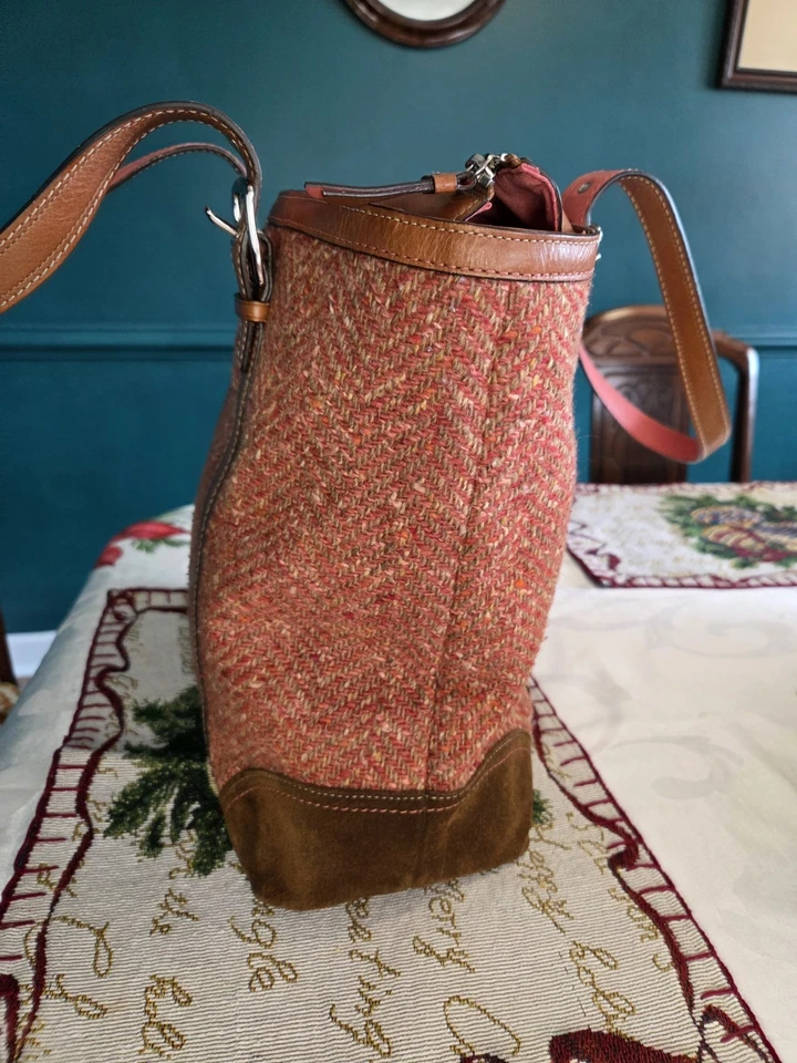 COACH Rare Hampton Tote Bag Tweed Brown Leather Suede Classic - Image 3 of 4