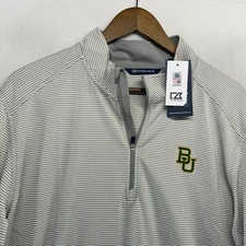 Baylor University Quarter Zip Men's Large Tall LT Gray Embroidered Striped NEW
