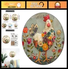 Vintage Chicken & Flower Metal Sign - Round Aluminum Wall Decor for Farmhouse, K