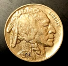 1936 Buffalo nickel 5 cents - slightly circulated w/full horn - see pics.