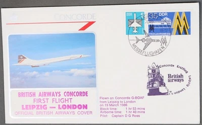 MayfairStamps Germany 1986 Concorde Leipzig to London England British Airways Fi - Image 1 of 2