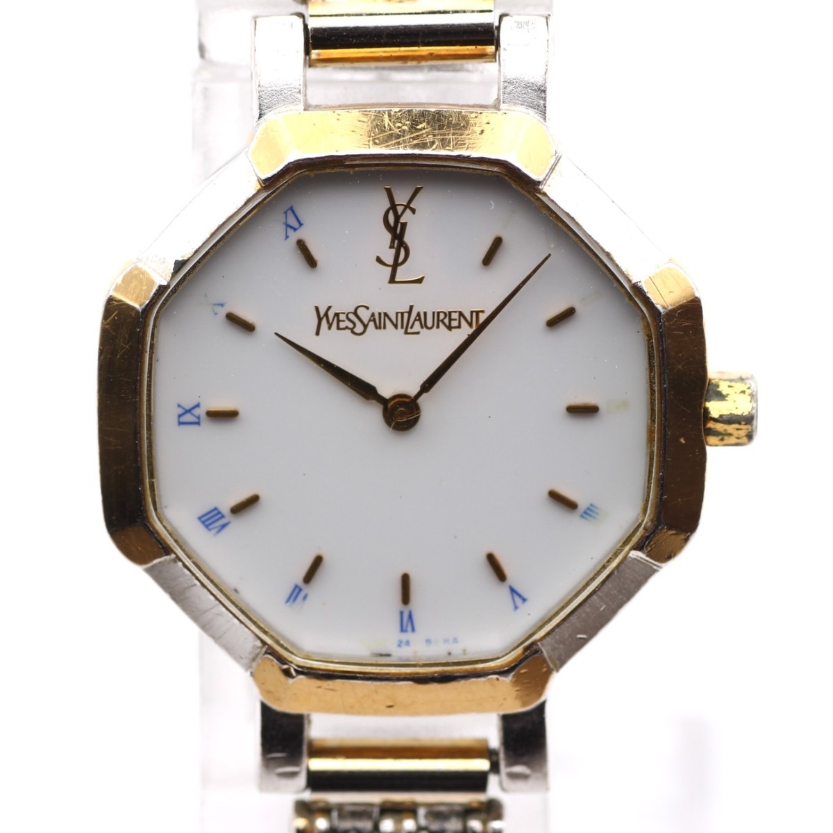 YSL Yves Saint Laurent Octagon Quartz Women's Watch White Dial 90s