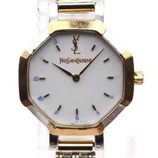 YSL Yves Saint Laurent Octagon Quartz Women's Watch White Dial 90s Vintage JP