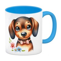 Dackel Mit Schleife Kaffeebecher In Hellblau