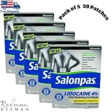 Salonpas 4% Maximum Strength Pain Relief Gel-Patch 30 Patches (Pack of 5)