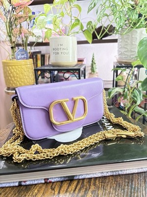 LOCÒ SMALL VALENTINO SH BAG IN CALFSKIN Purple, Gold Hardware