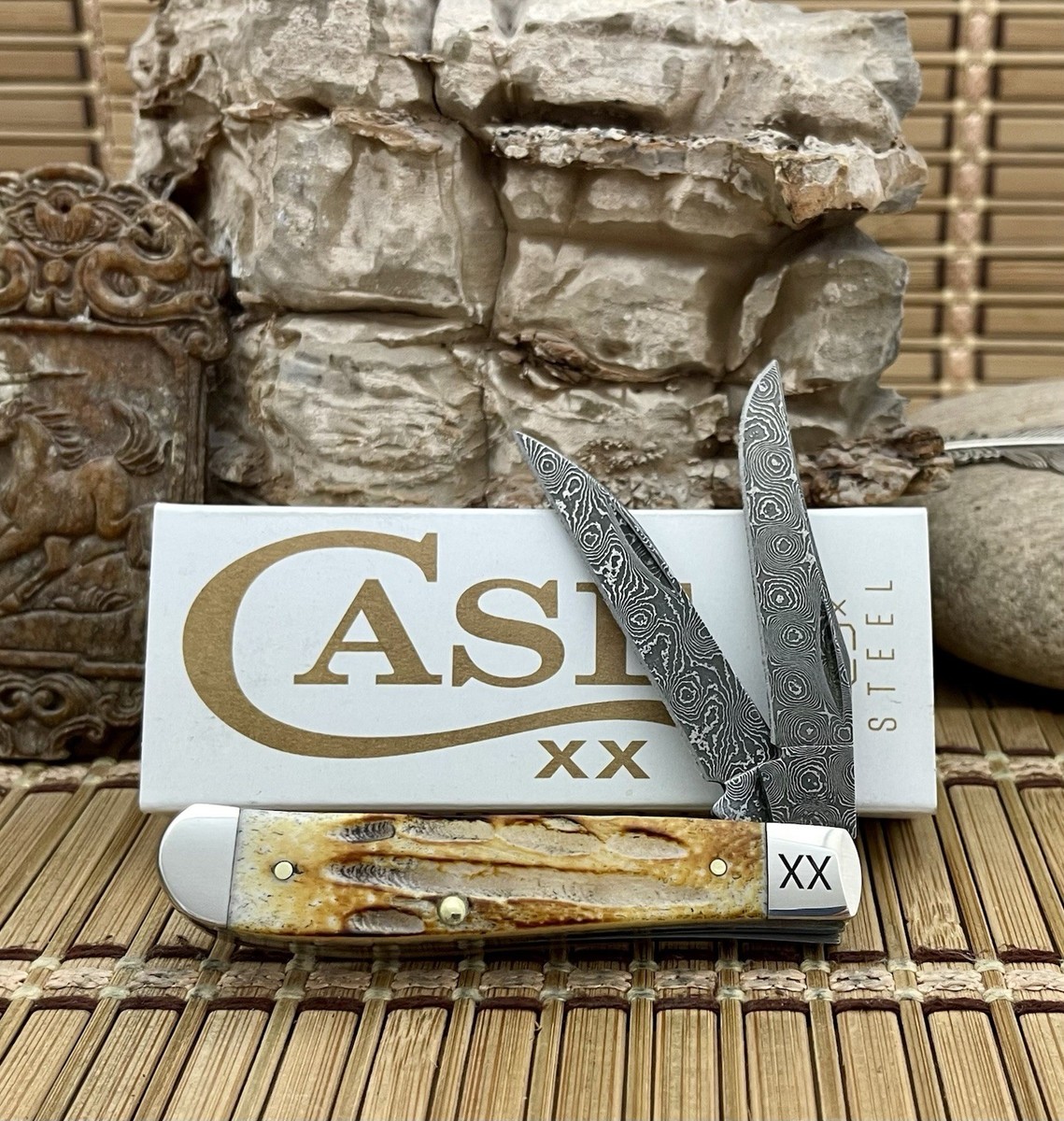 古ボヘミアグラス　キャンディーボックス　P41-2 Case XX USA Deep Canyon Burnt Natural Bone 27233 Damascus Mini