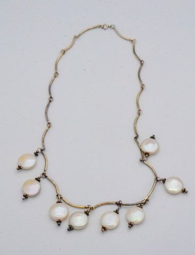 Sterling Silver 925 Necklace 17g Cultured Coin Pearls Vintage PC ...