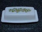 Vintage Pyrex Green Spring Blossom Crazy Daisy 7 inch Butter Dish w/Lid USA