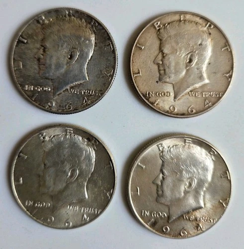 4 Lot 1964 Kennedy Half Dollar 90% US Silver Coins