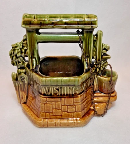 Vintage McCoy Pottery Wishing Well Planter w/ Chain, 1950-
