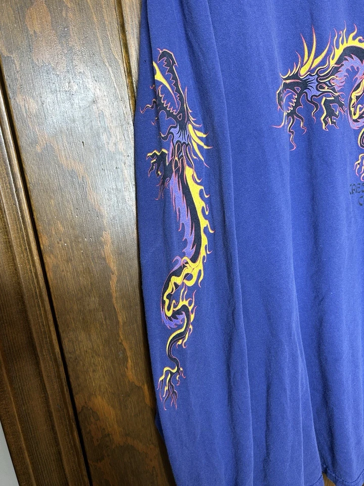 Y2K Dragon Flame Long Sleeve XL Tee Blue Graphic Colorado T-shirt Vintage 2000 - Image 2 of 4