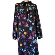 per Una shift dress vintage size 14 blue purple black tie neckline