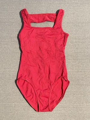 Red One Piece Swimsuit Cut Out Back Strappy Detail Bold Summer Swim Bathing Suit