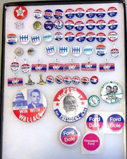 Vtg Lot of 60 Political Presidential Campaign Pin/Pinback Buttons, Stickers, Pd
